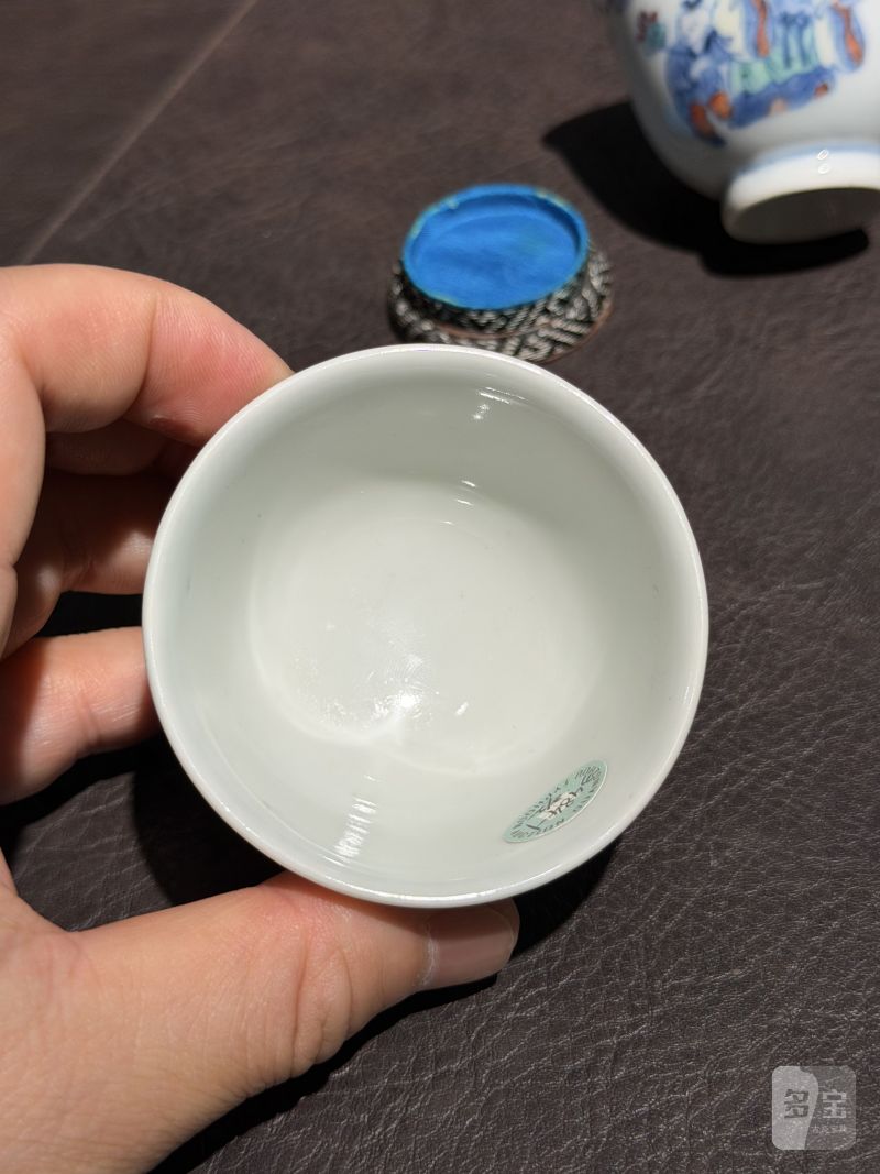 清雍正 斗彩三星人物纹酒圆一对（配座） - 图8